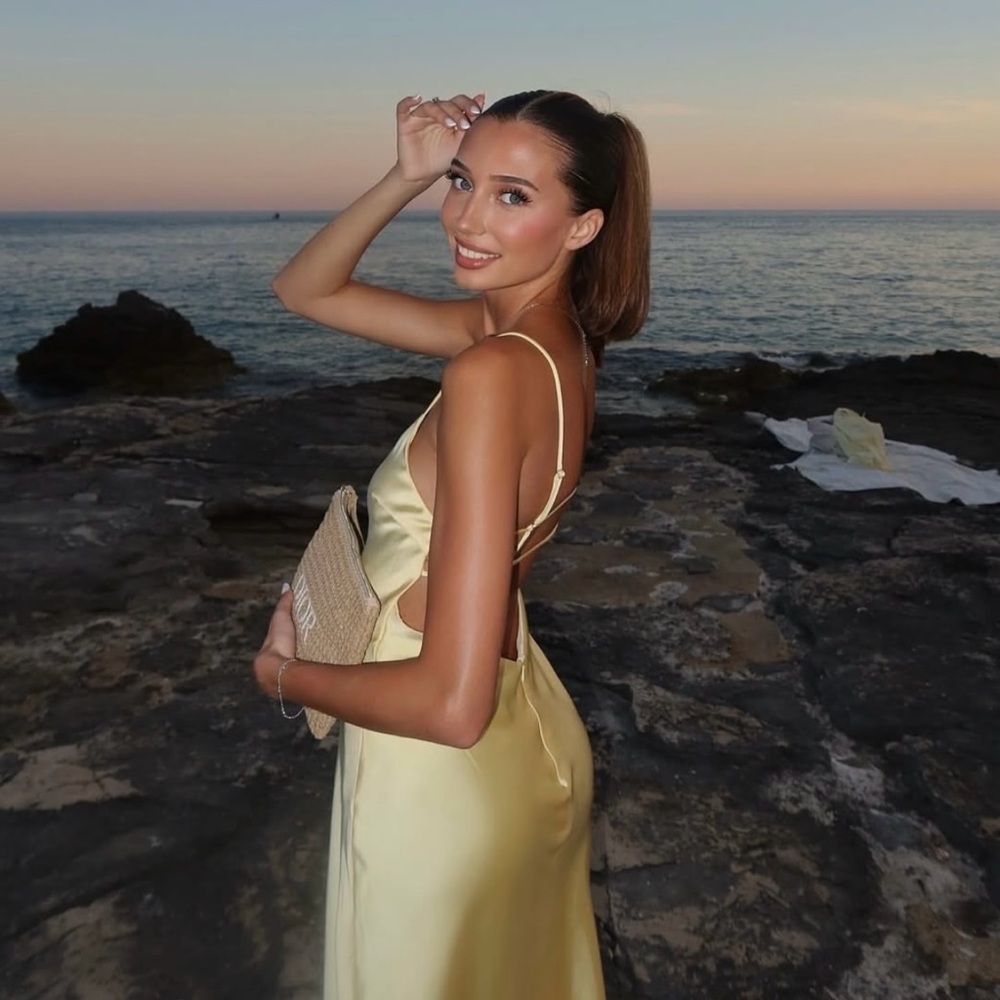 Zara maxi dress flowy butter yellow satin effect wedding evening party - Picture 15 of 16